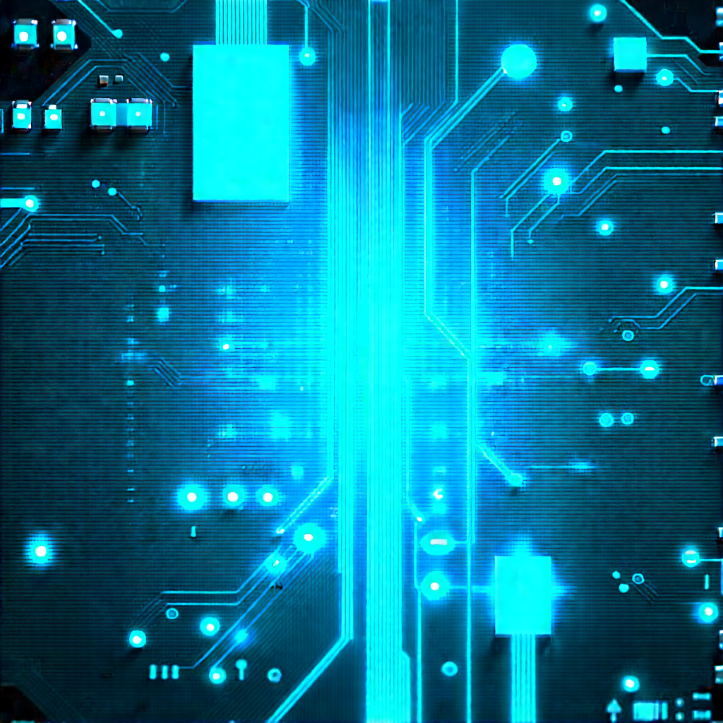 Circuit board with blue light glow