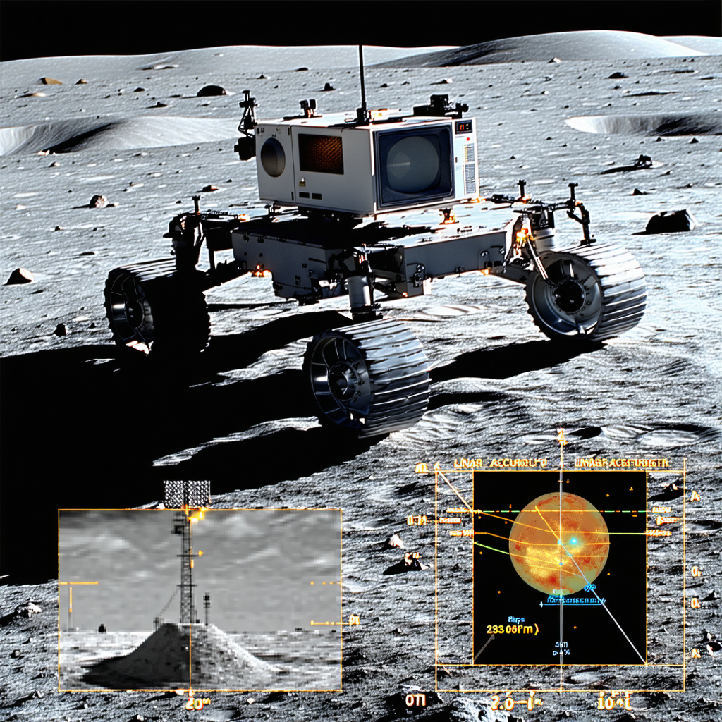 A Robotic Vehicle Is Parked On The Moon, With A Large Dome In The Background