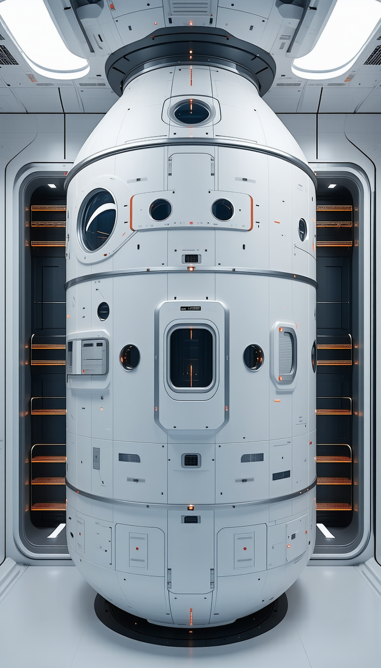 A Large White Spacecraft Is On Display Inside A Building
