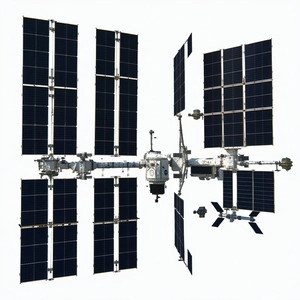 A Large Spacecraft With A Complex Network Of Solar Panels On Its Surface