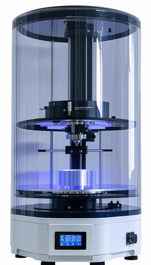 A Large, Clear Glass Cylinder Is Filled With A Blue Liquid