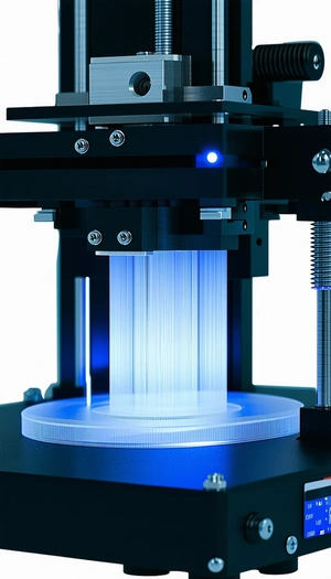 A Blue Light Is Shining On A Clear Plastic Object, Which Appears To Be A Piece Of Machinery