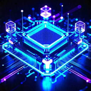 Tech Low Poly: Quantum Computer With Neon Accents With Image, There