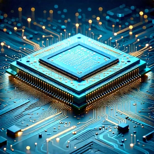 Microchip With Data Streams With Close-up Computer