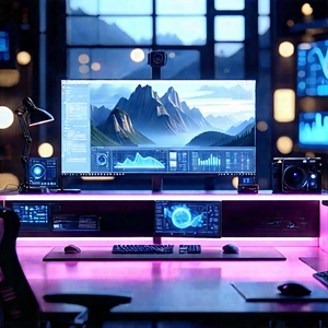 (futuristic:1.16) Tech Startup Office With Image, There