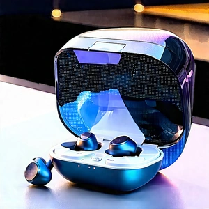 Wireless Earbuds With Holographic Display With Small Blue