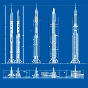 A Blue Drawing Of A Rocket Ship Is Shown