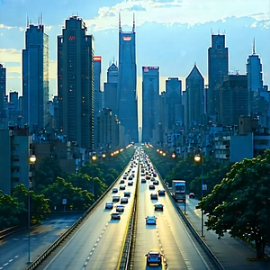 Urban Architectural Photography: Cityscape Of Urban Skyline During Rush Hour With Busy City