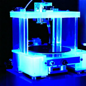3d printer with blue light glow