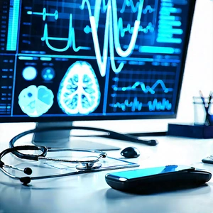 Healthcare Technology In Tech Office With Computer Monitor