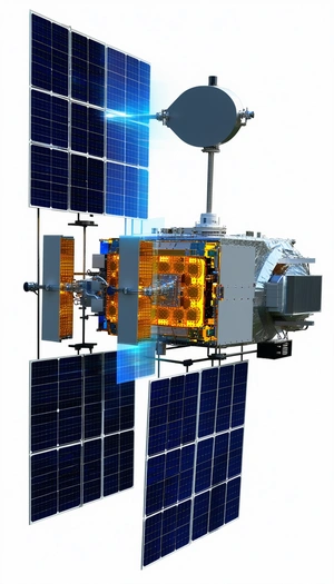 A Space Station Is Shown In A White And Blue Color Scheme