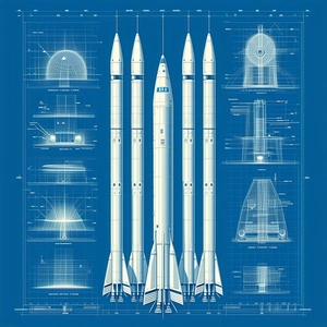 A Blue Illustration Of A Rocket Ship Is Shown, With Three Different Sections Of The Rocket
