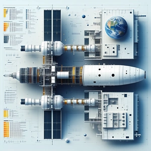 A Large Spacecraft Is Shown In A Blue And White Color Scheme