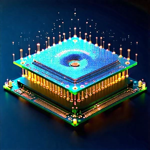Quantum Computer With Digital Particles With Close-up Computer