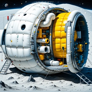 A Large White Spacecraft Is Shown In A Drawing, With A Yellow Section In The Middle