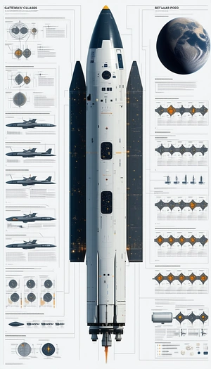 The Image Is A Detailed Diagram Of A Space Shuttle, Showcasing Its Various Components And Features