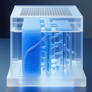 A Blue And Clear Plastic Box Is Filled With A Blue Liquid