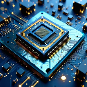 A blue square with a yellow center is placed on a blue background.