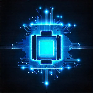 Microchip With Blue Light Glow With Blue White