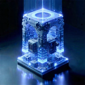 Quantum Computer With Laser Scanning With Large, Blue,