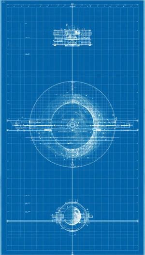 The Image Is A Blueprint Of A Large Circular Structure, Possibly A Spacecraft Or A Satellite