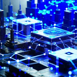 Blockchain Network Visualization With Futuristic Cityscape