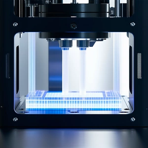 A Machine Is Shown In The Image, With A Blue Light Illuminating The Area