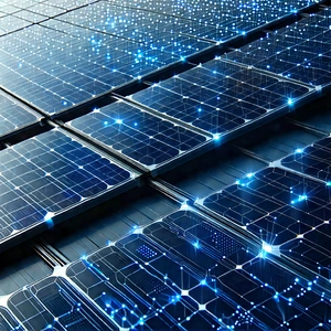Solar Panel With Data Streams With Close-up Solar