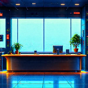 Futuristic Tech Startup Office With Blue Orange
