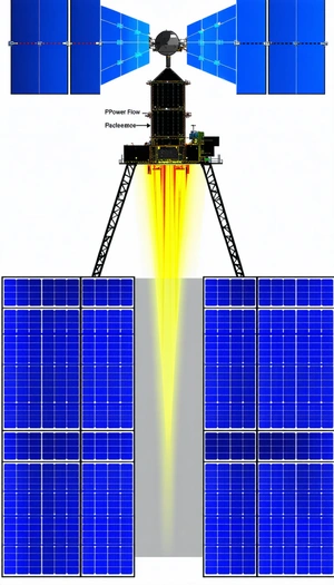 A Large Solar Panel With A Yellow Beam Of Light Coming Out Of It