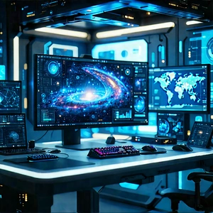 Educational Technology In Tech Office With Large Computer
