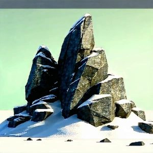 Nature Low Poly: Rock Formation In Winter (snow:1.16) With Large Rock
