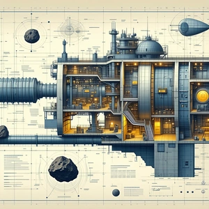 A Large, Futuristic Spacecraft Is Shown In A Detailed Drawing