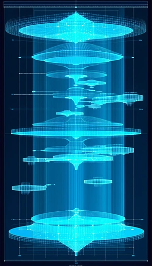 A Blue And White Image Of A Space Ship Is Displayed