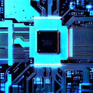 Circuit board with blue light glow