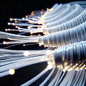 Close-up of fiber optic cables