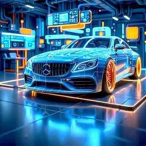 Automotive Technology In Modern Laboratory With Blue Parked
