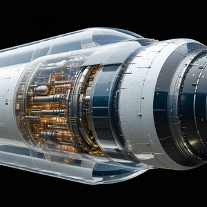 A Large, White, And Blue Engine Is Shown In A Close-up View
