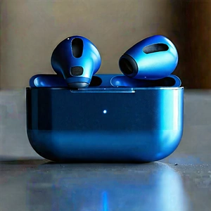 Wireless Earbuds With Digital Artwork With Blue Bowl
