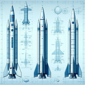 A Blue And White Space Shuttle Is Shown In A Drawing, With A Smaller Shuttle Next To It