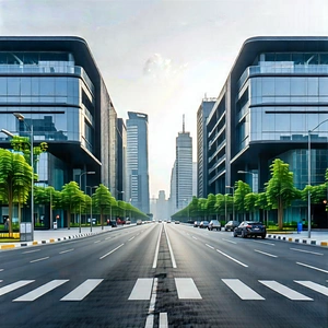 Urban Matte Painting: Urban Street With Modern Architecture With City Street