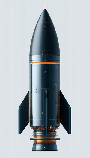 A Rocket Ship Is Shown In A Blue And Orange Color Scheme