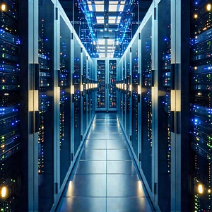 Server Rack With Data Streams With Image, There