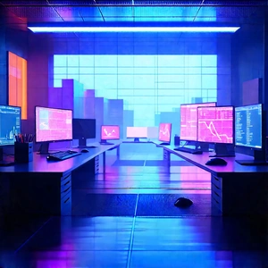 Futuristic (digital:1.38) Workspace With Image, There
