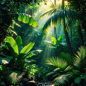 Nature Digital Illustration: Tropical plants in natural setting