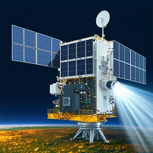 A Spacecraft With A Large Dish Antenna On Top Of It