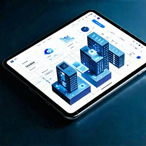 Tech Isometric Design: Tablet With Data Visualization With Large, Modern
