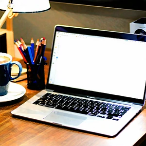 Business Long Exposure Photography: Workplace With Laptop And Coffee On Desk With Laptop Computer
