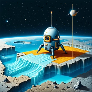 A Futuristic Space Station Floating In The Air Above A Blue Planet