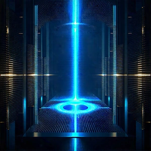 Quantum computer with blue light glow